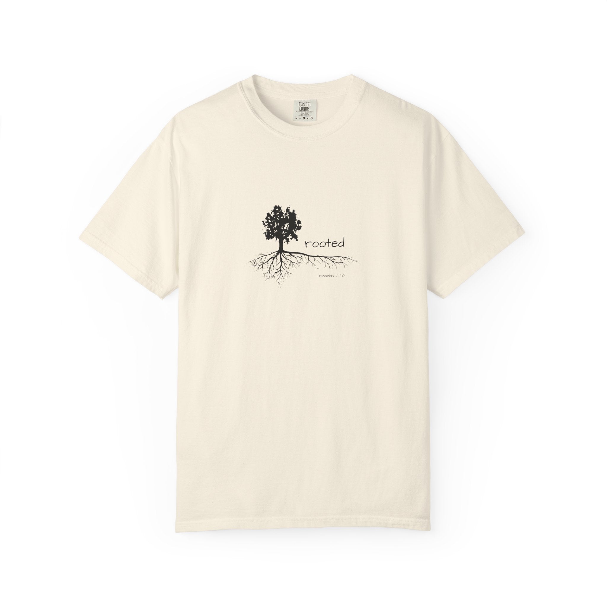 Rooted Tree T-Shirt — Minimalist Nature Tee with 'rooted' Design