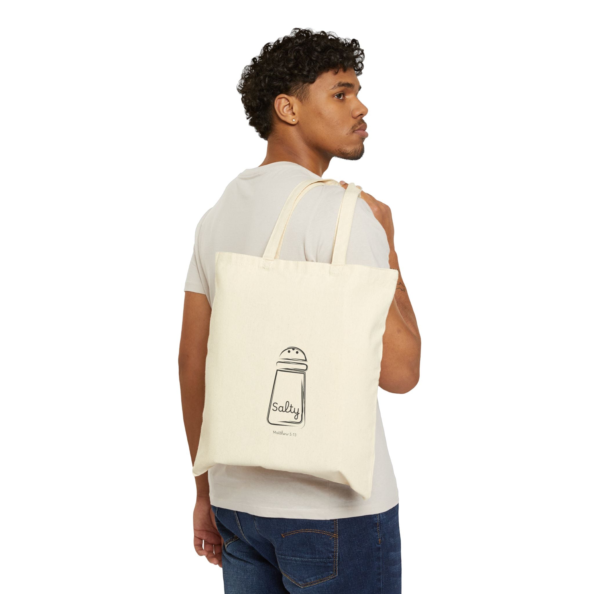 Canvas Tote Bag — Minimal 'Salty' Salt Shaker Tote, Cute Kitchen Grocery Shopper