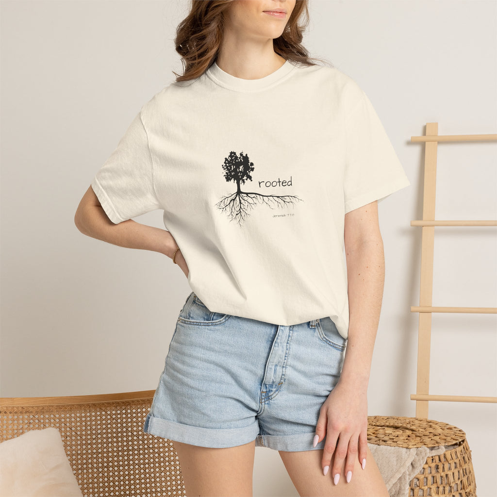 Rooted Tree T-Shirt — Minimalist Nature Tee with 'rooted' Design