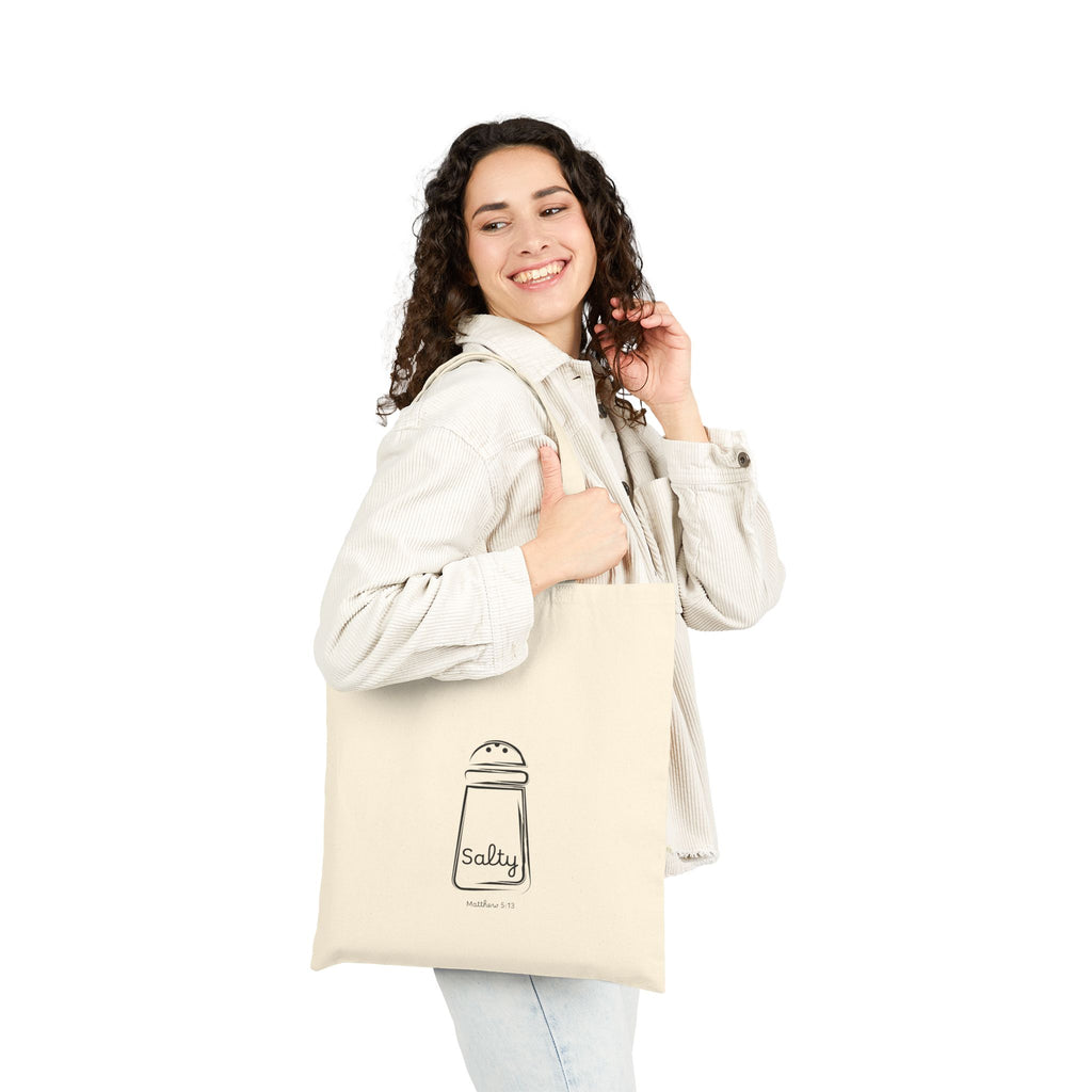 Canvas Tote Bag — Minimal 'Salty' Salt Shaker Tote, Cute Kitchen Grocery Shopper