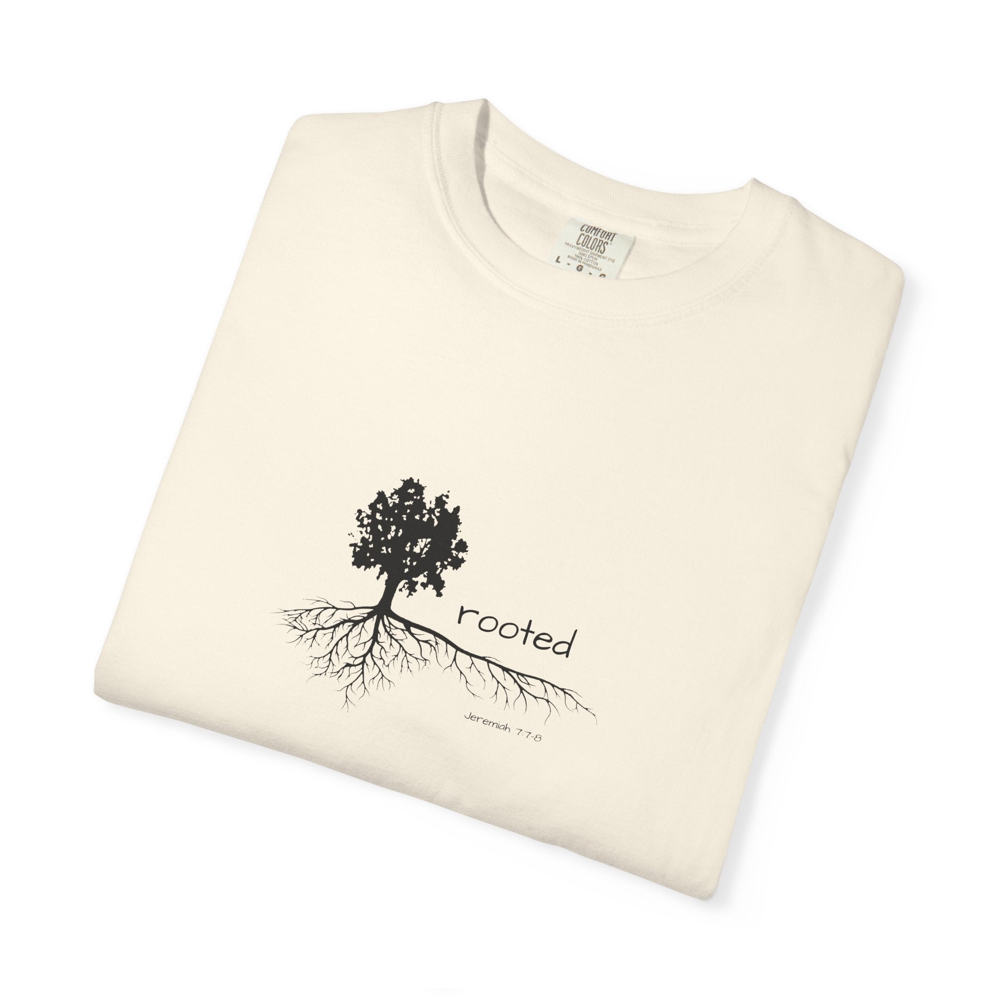 Rooted Tree T-Shirt — Minimalist Nature Tee with 'rooted' Design